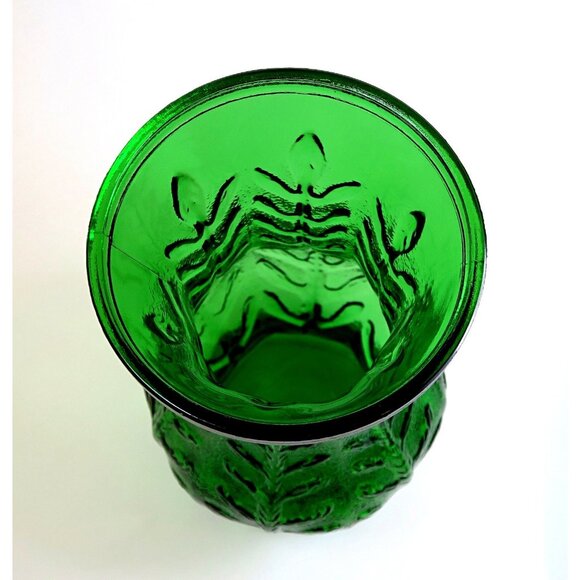 FTD Emerald Green Glass Large Vase - Vintage 1976 Leaf Vine Design - Retro Home - Picture 3 of 5